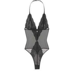 New Victoria Secret V Wire Teddy Lingerie Eyelash Lace Small Black